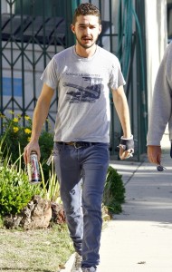 Shia LeBeouf walking with a can of Iced Tea with Ginseng and Honey outside his home in Los Angeles, California on the 27th January 2009