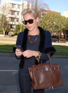 Sharon Stone seen yesterday on the streets of Beverly Hills while trying to figure out how to use her mobile phone on the 28th of January 2009