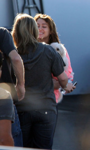 Miley Cyrus on the film set in the Valley on Friday January 30th, 2009