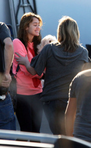 Miley Cyrus on the film set in the Valley on Friday January 30th, 2009