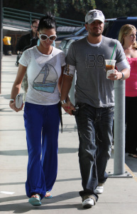 Katie Price and Peter Andre walking together at Pacific Coast Greens