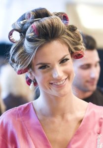 Alessandra Ambrosio getting ready for the fashion show