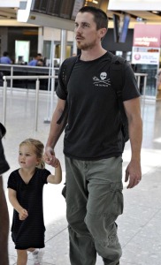 Christian Bale and his daughter Emmeline at Londons Heathrow International Airport