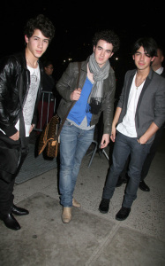 Jonas Brothers were spotted arriving at their Manhattan hotel in New York City on February 12th 2009