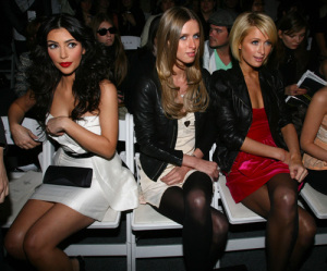 Kim Kardashian with Nicky Hilton and Paris Hilton at the Tracy Reese fashion show