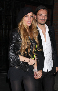 Lindsay Lohan and Matthew Williamson leaving her hotel