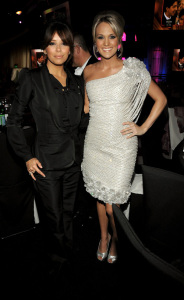 Eva Longoria with Carrie Underwood attend the 17th Annual Elton John AIDS Foundation Oscar party held at the Pacific Design Center on February 22nd 2009 in West Hollywood California