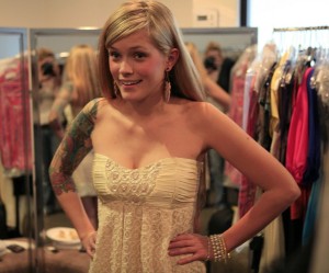 Megan Corkrey in the fitting room backstage of American Idol