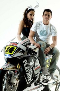 Randy de Puniet and Francesca Lukasik on the Playboy Honda Motorcycle