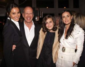 Emma Heming with Bruce Willis and his daughter Tallulah Belle Willis and actress Demi Moore at the after party for The Screening of Flawless at The Soho Grand Penthouse on March 24th 2008 in New York City 1