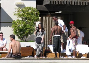 Kim Kardashian and Reggie Bush at the MGM Grand Hotel And Casino Wet Republic Pool Party in Las Vegas March 28th 2009