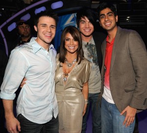 Paula Abdul with Adam Lambert, Kris Allen, and Anoop Desai