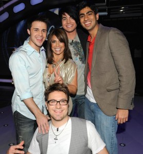 Paula Abdul with Adam Lambert, Daniel Gokey, Kris Allen, and Anoop Desai