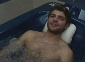 Michel Azzi in the hot tub at the spa from the guys trip to the spa and outdoor lunch