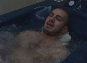 Nazem in the hot tub at the spa from the guys trip to the spa and outdoor lunch