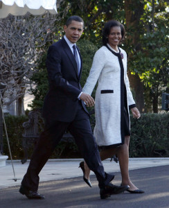 first lady Michelle Obama walking with President Barack Obama to Marine One as they depart the White House on March 31st 2009 in Washington DC