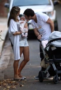 Alessandra Ambrosio first pictures of baby daughter Anja Louise with her husband Jamie Mazur in front of their home in California on October 30th 2008 2