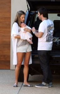 Alessandra Ambrosio first pictures of baby daughter Anja Louise with her husband Jamie Mazur in front of their home in California on October 30th 2008