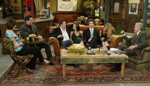 Cast of Friends Lisa Kudrow, Matt LeBlanc, Matthew Perry, David Schwimmer, Courteney Cox and Jennifer Aniston at the Jay Leno Show on May 6th 2004