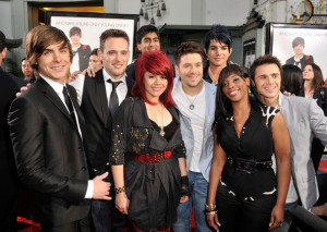 Zac Efron and American Idol Season Eight contestants Matt Giraud, Allison Iraheta, Anoop Desai, Danny Gokey, Adam Lambert, Lil Rounds, and Kris Allen at the movie premiere of 17 Again on April 14, 2009