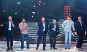 Forsan al arbaa with Michel Azzi and Abdul Aziz on stage of the LBC Star Academy Ninth Prime