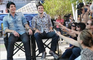 photos of Adam Lambert and Kris Allen during the press Conference Outside Nokia Theater on May 18th 2009