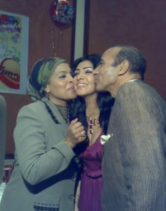 Mirhan Hussein at her birthday party together with her mom and dad