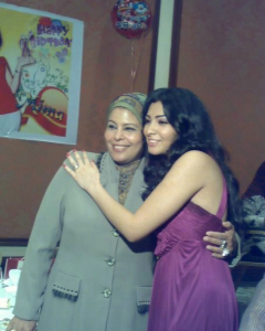 Mirhan Hussein at her birthday party with her mother