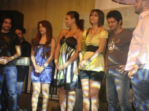 picture of Diae Ettayebi with LBC Star Academy season6 students Michel Rmeih Nazem Ezzeddine Zaher Zorgatti Ines Lasswad and Diala Ouda  during a live celebration in Amman Jordan in May 2009