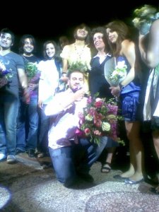 picture of LBC Star Academy season6 students Diala Ouda Michel Rmeih Nazem Ezzeddine Zaher Zorgatti and Ines Lasswad during a live celebration in Amman Jordan in May 2009