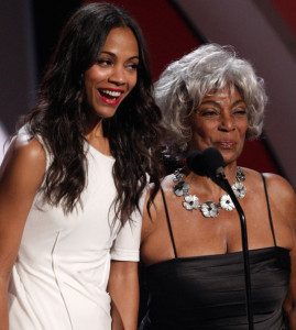 Zoe Saldana and Nichelle Nichols present an award onstage during the 2009 BET Awards held at the Shrine Auditorium on June 28th 2009 in Los Angeles 1