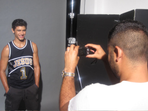 Jesus Luz Dolce and Gabbana photoshoot wearing a basketball tshirt with his name imprinted on it