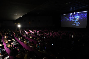 fans watching the live broadcast of the late iconic pop singer Michael Jackson Memorial Service at The Pavilion Park Slope Theater on July 7th 2009 in Brooklyn New York