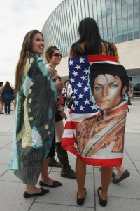 fans arrive at the live broadcast of the late singer Michael Jackson funeral at the O2 Arena on July 7th 2009 in Berlin Germany