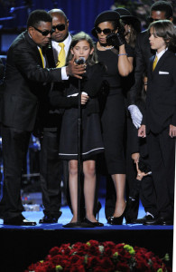 Michael Jackson's daughter Paris and family on stage during the public memorial service held at Staples Center on July 7th 2009 in Los Angeles California