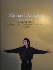 The cover of the public memorial service program of the late king of pop Michael Jackson which was held at Staples Center on July 7th 2009 in Los Angeles California