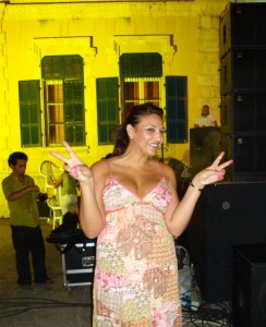 Diaa Tayyeb picture during a concert in Beirut Lebanon held outdoors on July 11th 2009 wearing a pink patterned dress