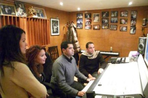 Dyaa Al Tayyeb at the recording studio getting ready for her new album songs with the sound engineers