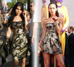 Haifa Wehbe and Megan Fox wearing the same dress