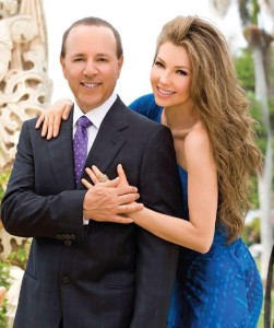 Thalia wallpaper wearing a blue dress with her husband