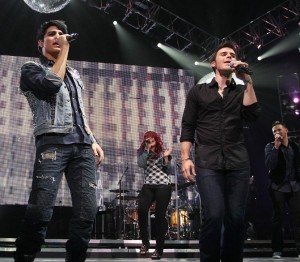 Adam Lambert and Kris Allen on stage during the 2009 American Idols Live tour at Staples Center on July 16th 2009 in Los Angeles California 4