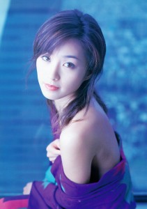 Noriko Sakai poster photos for print blue background