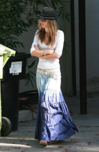 Alessandra Ambrosio picture looking stylish in a long printed skirt and a dark hat while searching for a new house to buy in Beverly Hills on July 6th 2009 2