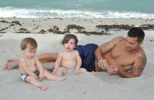 Ricky Martin photo shoot with both of his cute twin children