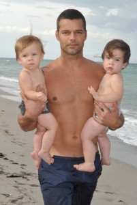 Ricky Martin with his one year old baby twin boys Valentino and Matteo