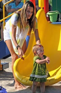 Alessandra Ambrosio plays in the park with her daughter Anja Louise Ambrosio Mazur in Malibu Los Angeles on August 30th 2009 3