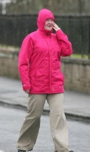 Susan Boyle photo spotted at Blackburn In The Rain wearing a red raincoat on August 18th 2009 3