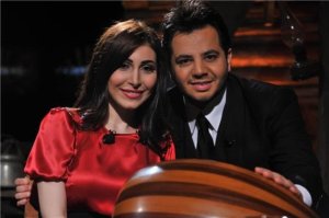 Nishan Deirharoutinian picture with lebanese singer yara at the TV talk show Il Maestro 2