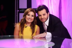 Nishan Deirharoutinian picture with lebanese reporter shatha omar at the TV talk show Il Maestro 6