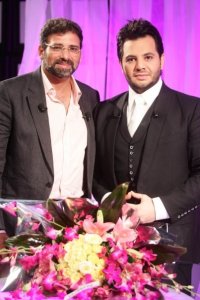 Nichan Deirharoutinian photo with egyptian director khaled Yousef at the TV talk show Il Maestro 1